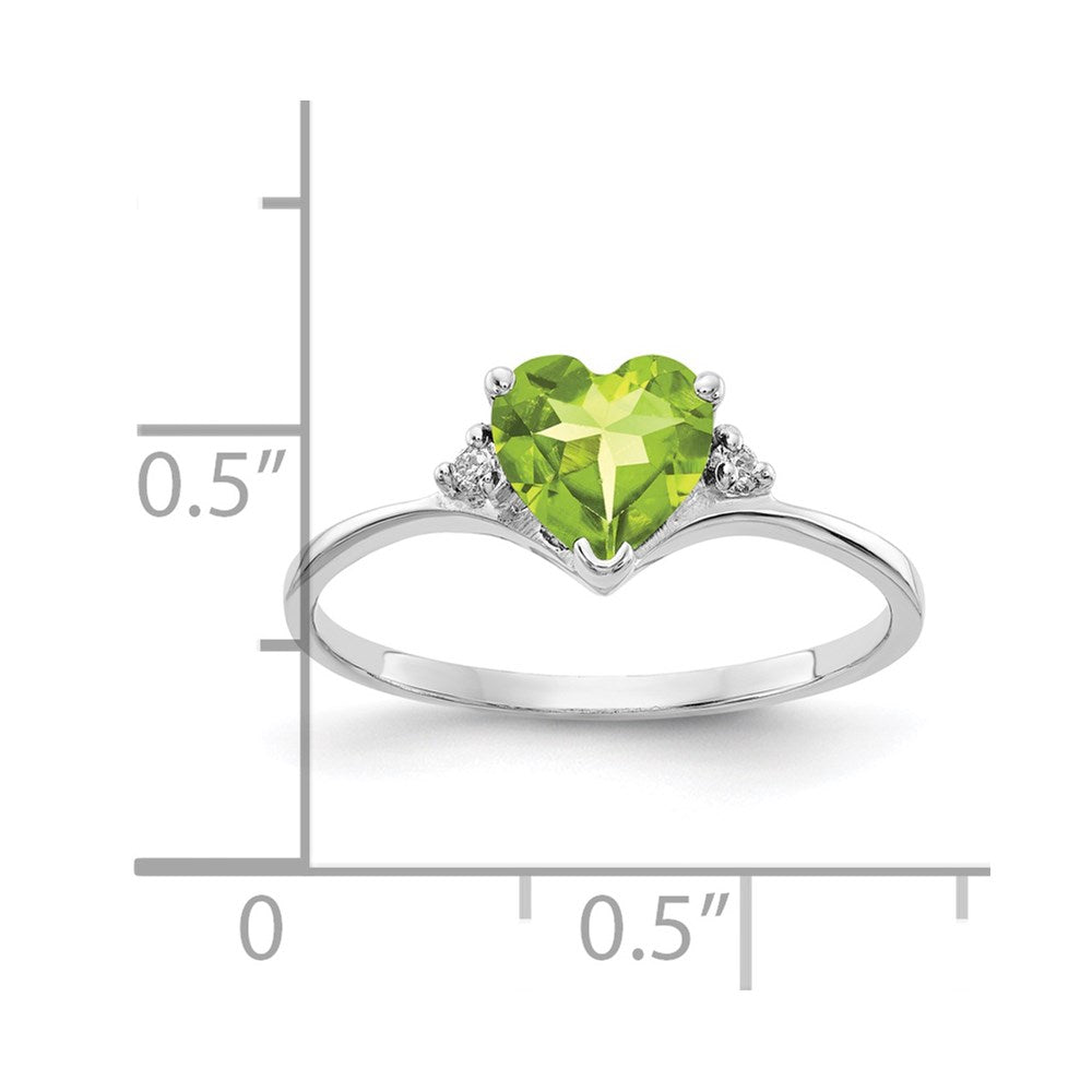 14K Weißgold-Ring mit Peridot in Herzform (6 mm, AA) und echten Diamanten