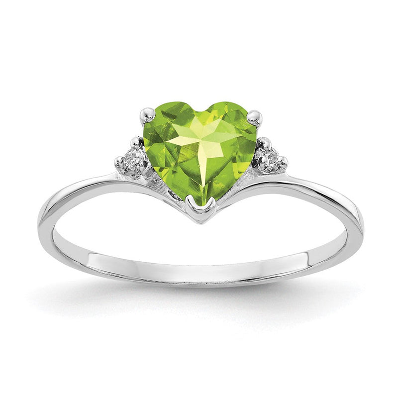 14K Weißgold Ring mit 6-mm-Peridot im Herzschliff, VS, und echten Diamanten