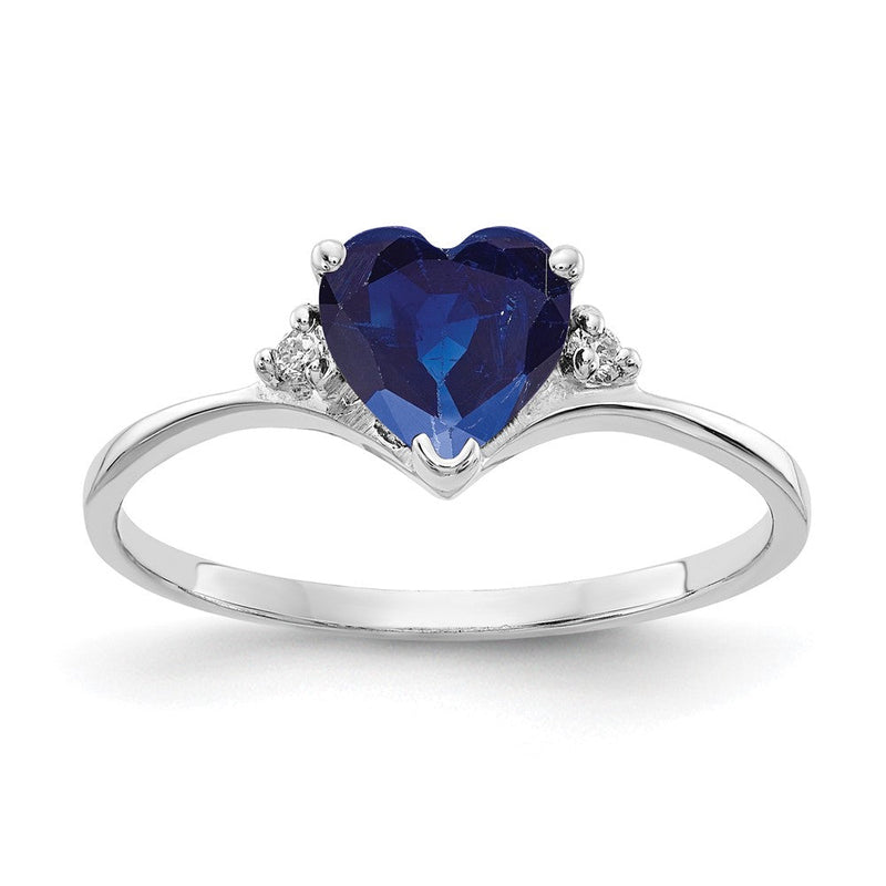 Ring aus 14K Weißgold mit 6-mm-Saphir in Herzform (Sorte A) und echten Diamanten