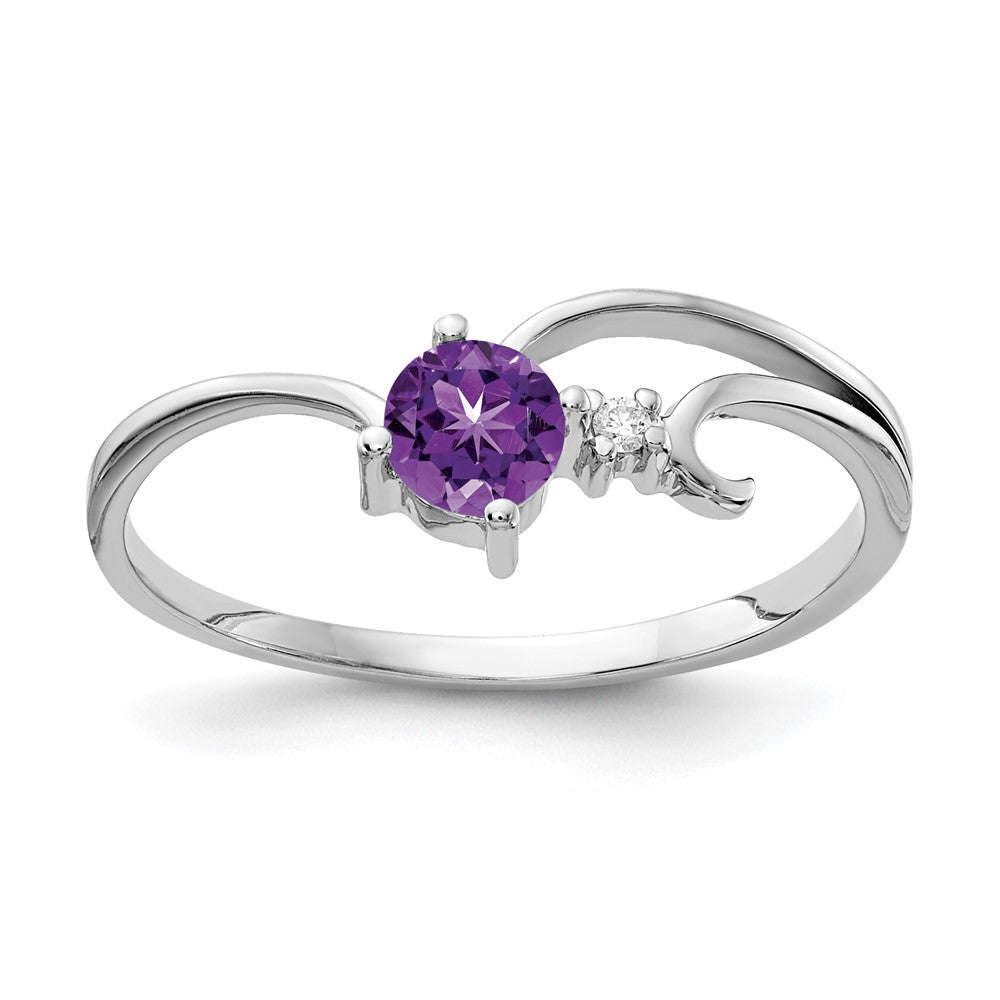 14K Weißgold 4mm Amethyst A Echt Diamant Ring