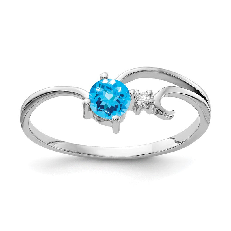 14K Weißgold Ring mit Topas AA und echten Diamanten