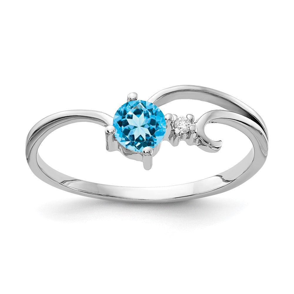 14K Weißgold 4mm Blautopas A Echt Diamant Ring