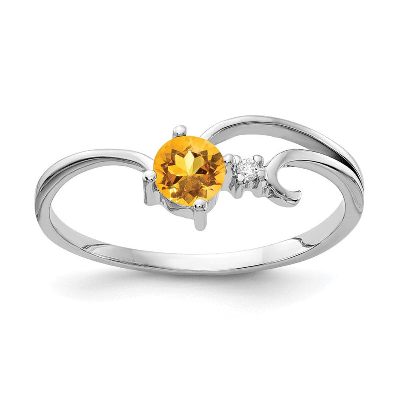 14K Weißgold Ring mit 4 mm Citrin AA und echten Diamanten