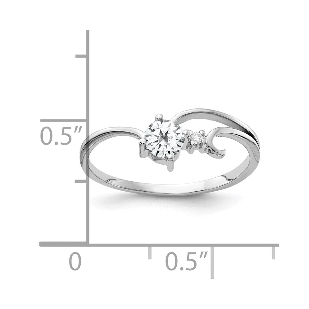 14K Weißgold Ring, 4 mm, mit Zirkonia AA und echtem Diamant