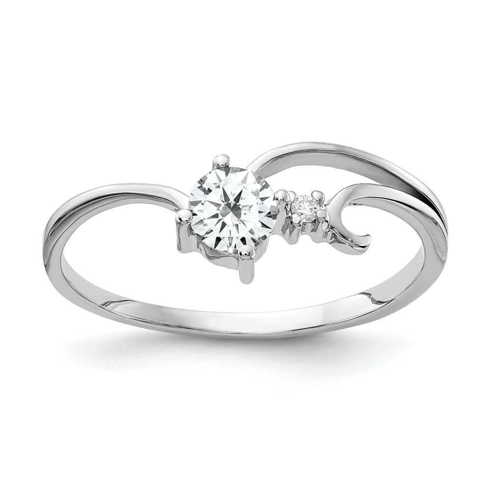 14K Weißgold 4mm Zirkonia A Echt Diamant Ring