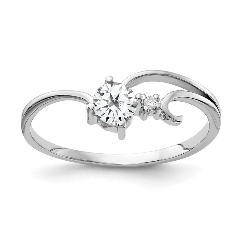 14K Weißgold Ring, 4 mm, mit Zirkonia AA und echtem Diamant
