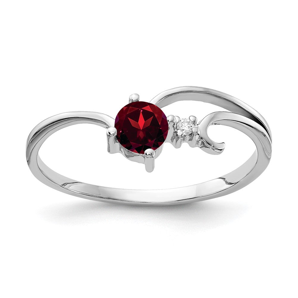 14K Weißgold 4mm Granat A Echt Diamant Ring
