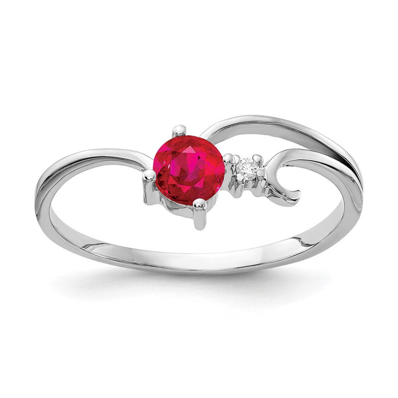 14K Weißgold Ring mit 4-mm-Rubin und echtem Diamanten, VS