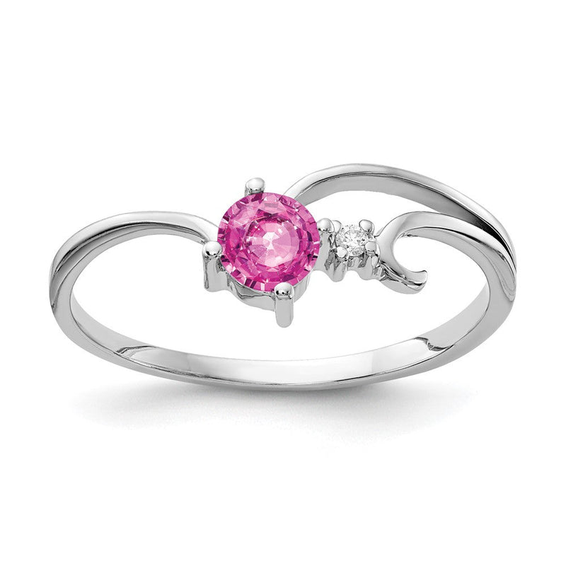 14K Weißgold Ring mit 4-mm-Rosa-Saphir und echtem Diamant