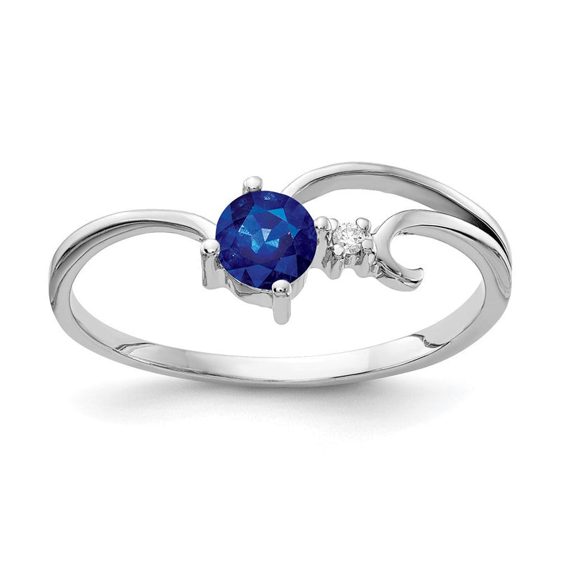 14K Weißgold Ring mit 4-mm-Saphir und Diamant