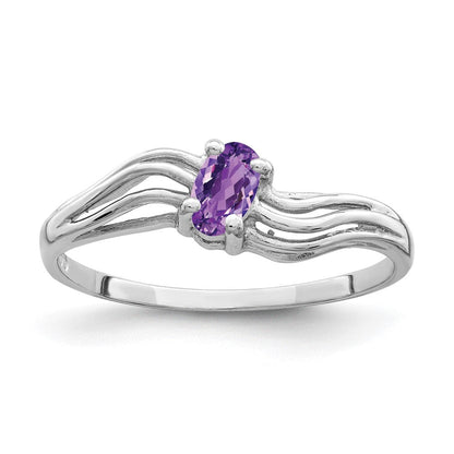 14K Weißgold Ring mit ovalem Amethyst, 5x3 mm