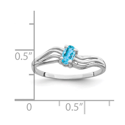 14K Weißgold Ring mit ovalem Blautopas, 5x3mm