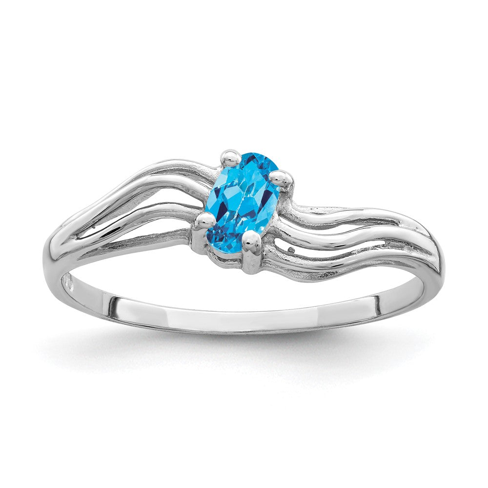14K Weißgold Ring mit ovalem Blautopas, 5x3mm