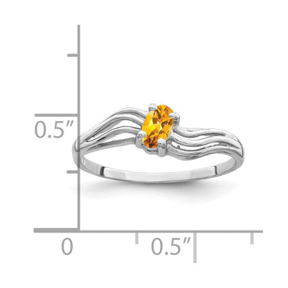 14K Weißgold Ring mit ovalem Citrin, 5 x 3 mm