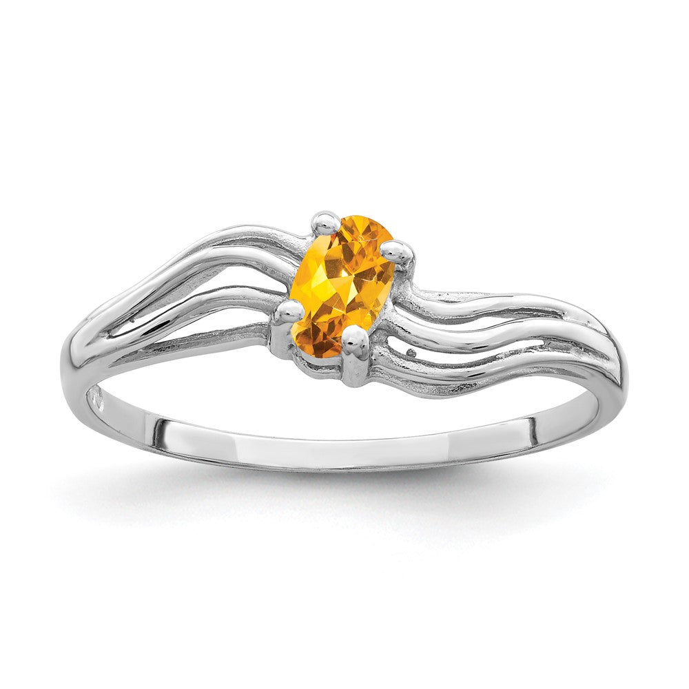 14K Weißgold Ring mit ovalem Citrin, 5 x 3 mm