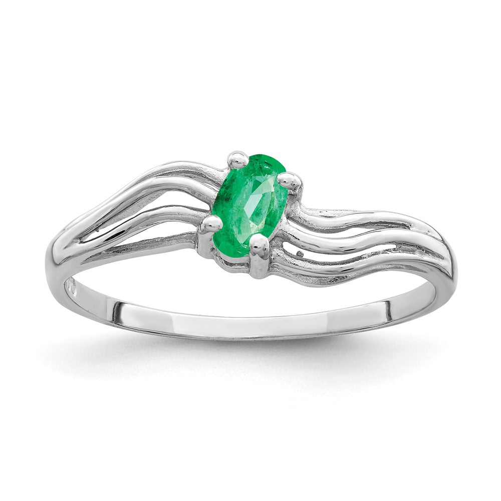 14K Weißgold Ring mit 5x3mm ovalem Smaragd