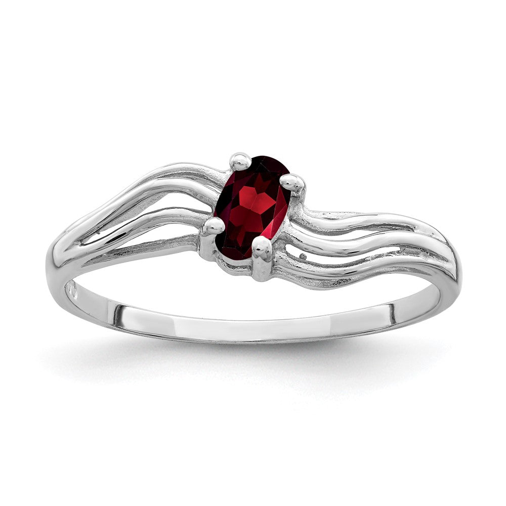 14K Weißgold Ring mit ovalem Granat 5x3mm