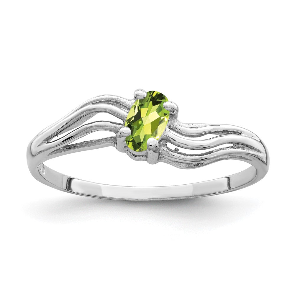 14K Weißgold Ring mit ovalem Peridot 5x3mm