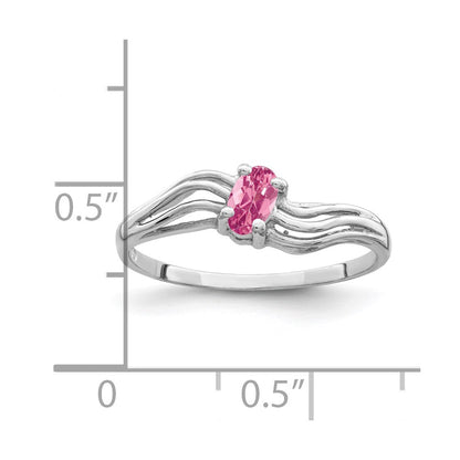 Massivring aus 14K Weißgold mit ovalem simuliertem Turmalin (rosa), 5x3mm