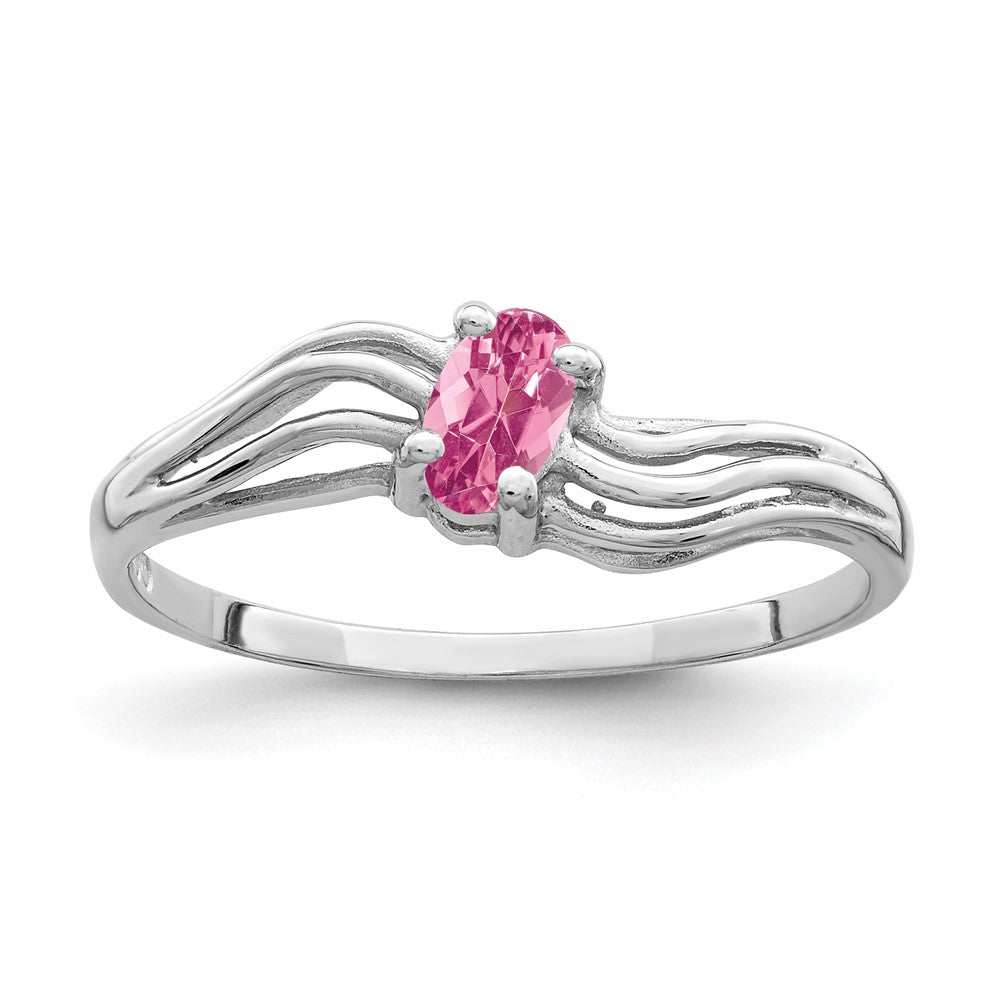 Massivring aus 14K Weißgold mit ovalem simuliertem Turmalin (rosa), 5x3mm