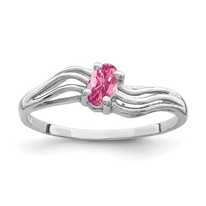 Massivring aus 14K Weißgold mit ovalem simuliertem Turmalin (rosa), 5x3mm