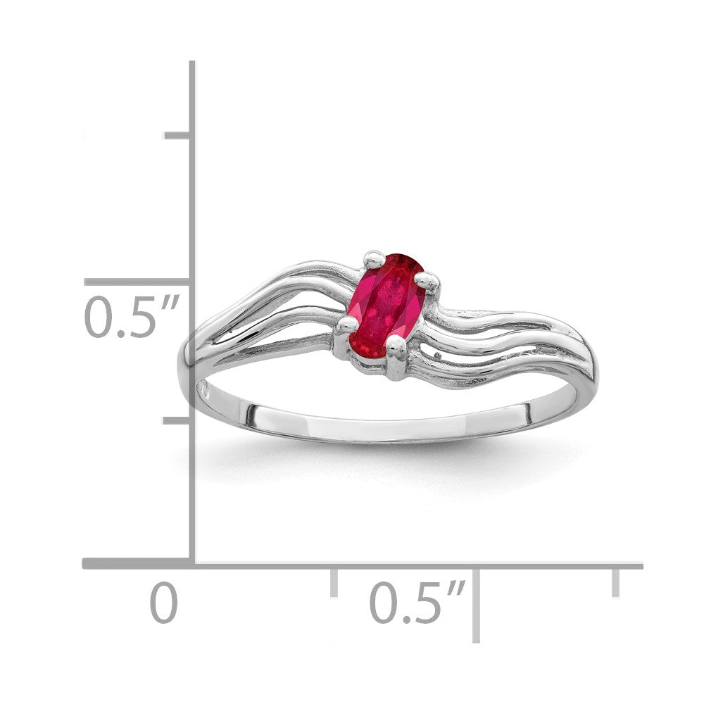 Massiv 14K Weißgold 5x3mm Oval Synthetisch Rubin Ring