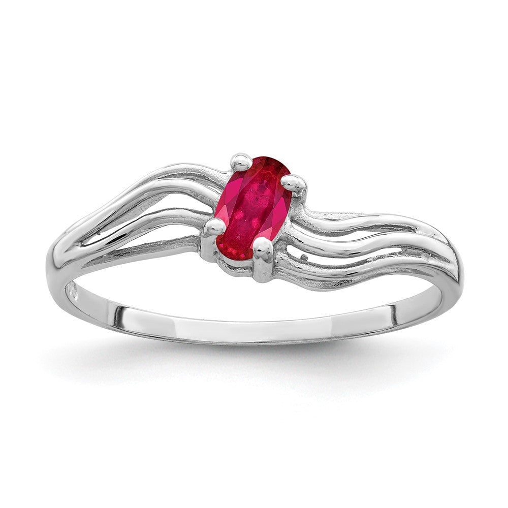 Massiv 14K Weißgold 5x3mm Oval Synthetisch Rubin Ring
