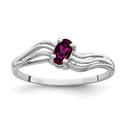 Massiver Ring aus 14K Weißgold mit ovalem 5x3mm simuliertem Rhodolith-Granat