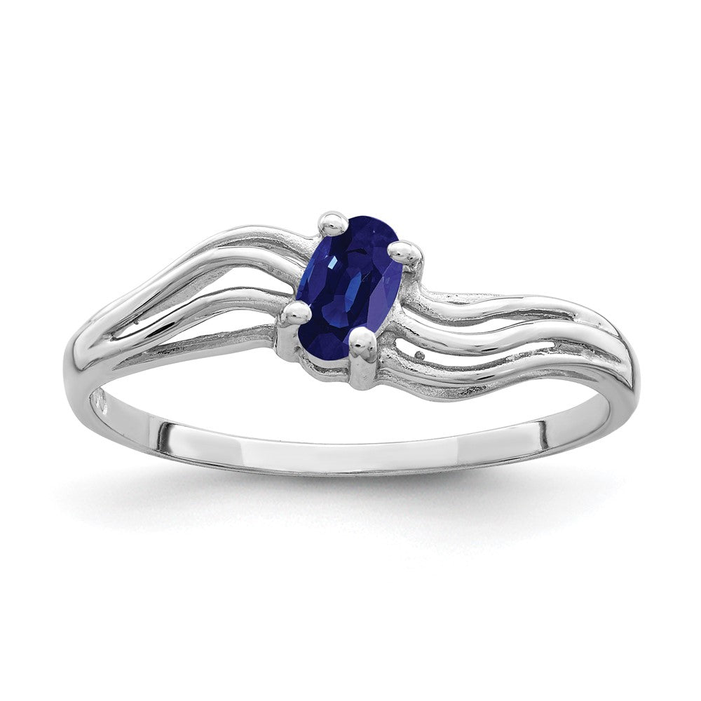 14K Weißgold Ring mit 5x3mm ovalem Saphir