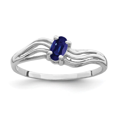 14K Weißgold Ring mit 5x3mm ovalem Saphir