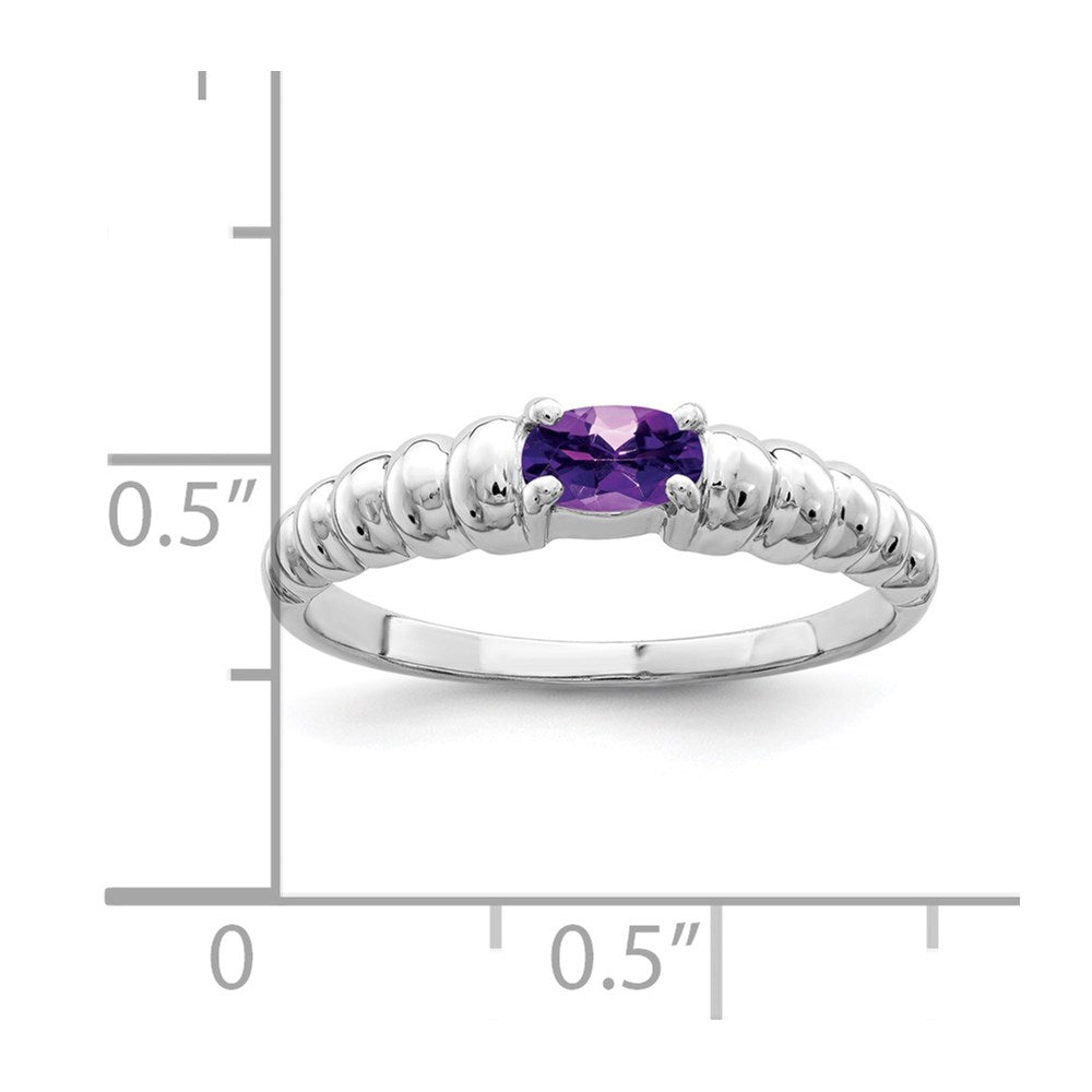 Massiv 14K Weißgold 5x3mm Oval Synthetisch Amethyst Ring