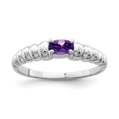 Massiv 14K Weißgold 5x3mm Oval Synthetisch Amethyst Ring