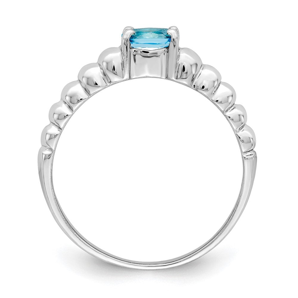 Massiv 14K Weißgold Synthetisch Blautopas Ring
