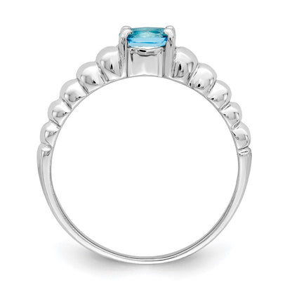 Massiv 14K Weißgold Synthetisch Blautopas Ring