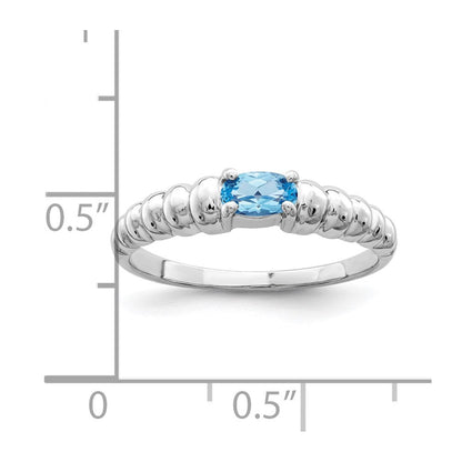 Massiv 14K Weißgold Synthetisch Blautopas Ring