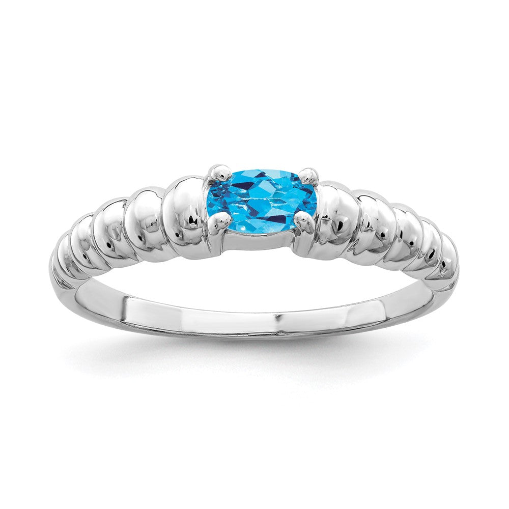 Massiv 14K Weißgold Synthetisch Blautopas Ring