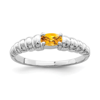 14K Weißgold Ring mit ovalem Citrin, 5x3 mm