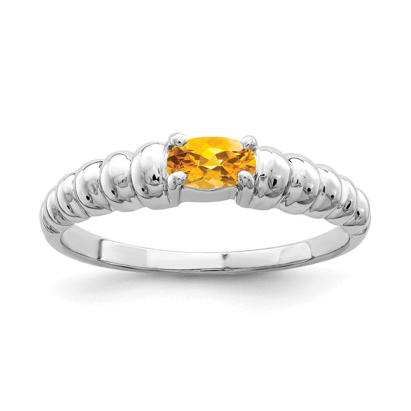 14K Weißgold Ring mit ovalem Citrin, 5x3 mm