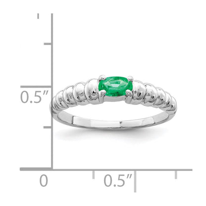 Massiv 14K Weißgold 5x3mm Oval Synthetisch Smaragd Ring