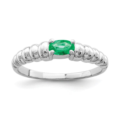 Massiv 14K Weißgold 5x3mm Oval Synthetisch Smaragd Ring