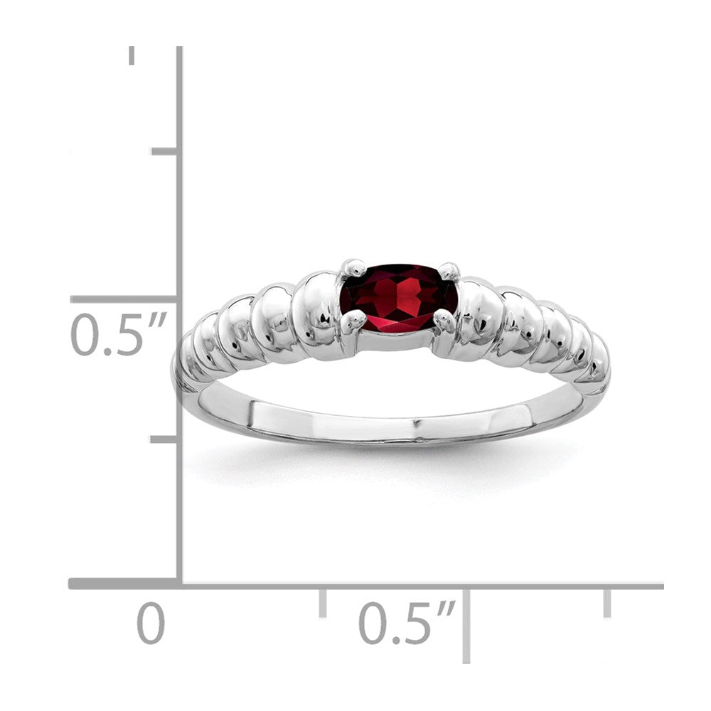 Massiv 14K Weißgold 5x3mm Oval Synthetisch Granat Ring