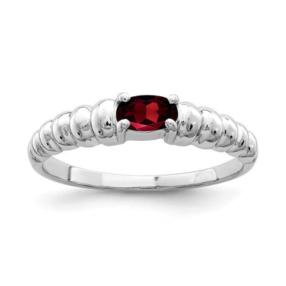 Massiv 14K Weißgold 5x3mm Oval Synthetisch Granat Ring