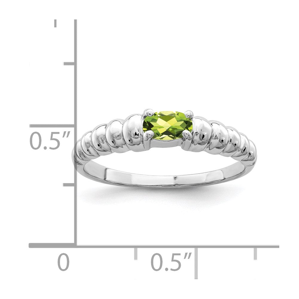 Massiv 14K Weißgold 5x3mm Oval Synthetisch Peridot Ring
