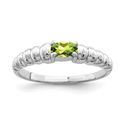 Massiv 14K Weißgold 5x3mm Oval Synthetisch Peridot Ring