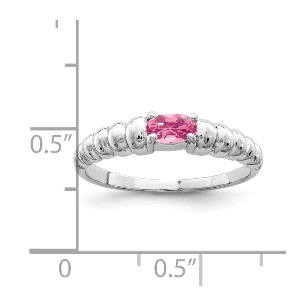 Massivring aus 14K Weißgold mit ovalem simuliertem rosa Turmalin, 5x3mm