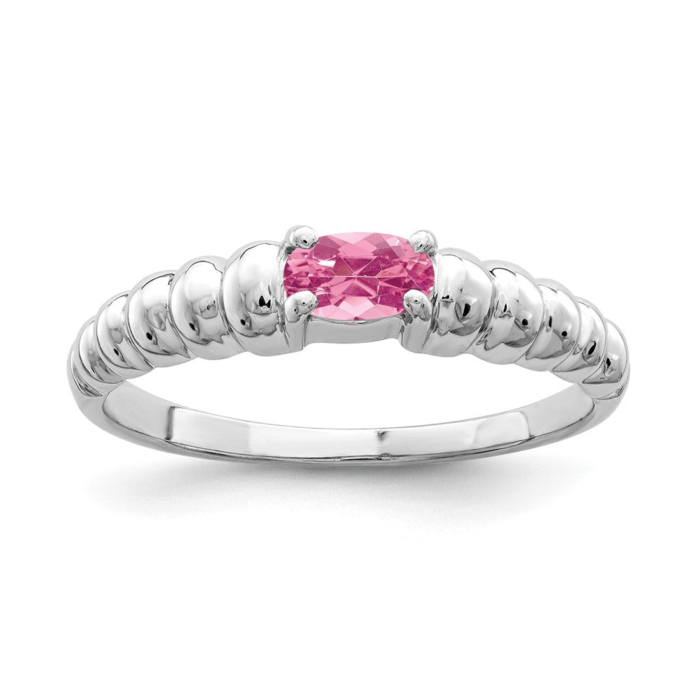 Massivring aus 14K Weißgold mit ovalem simuliertem rosa Turmalin, 5x3mm