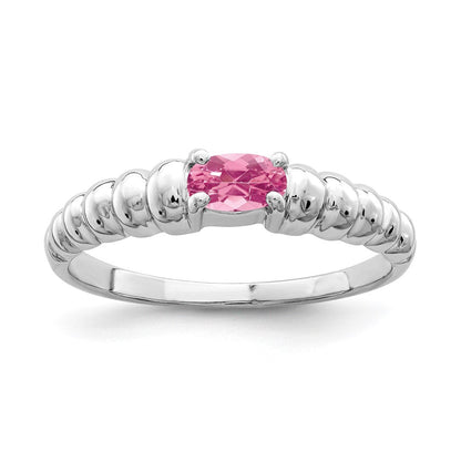 Massivring aus 14K Weißgold mit ovalem simuliertem rosa Turmalin, 5x3mm