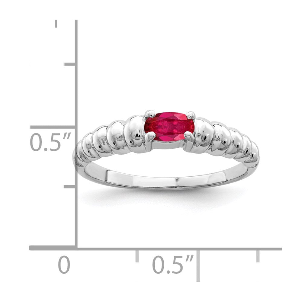 14K Weißgold Ring mit ovalem Rubin, 5x3mm