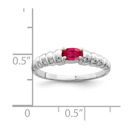 14K Weißgold Ring mit ovalem Rubin, 5x3mm