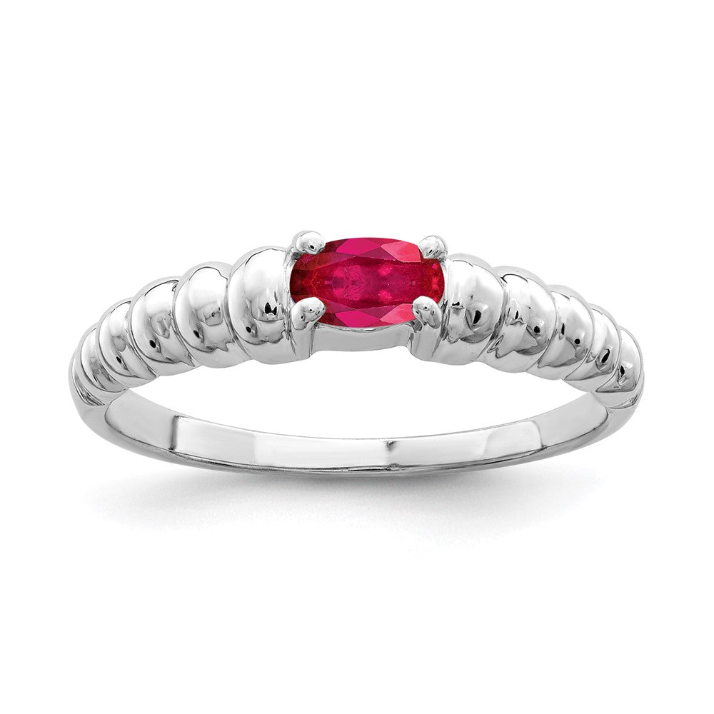 14K Weißgold Ring mit ovalem Rubin, 5x3mm